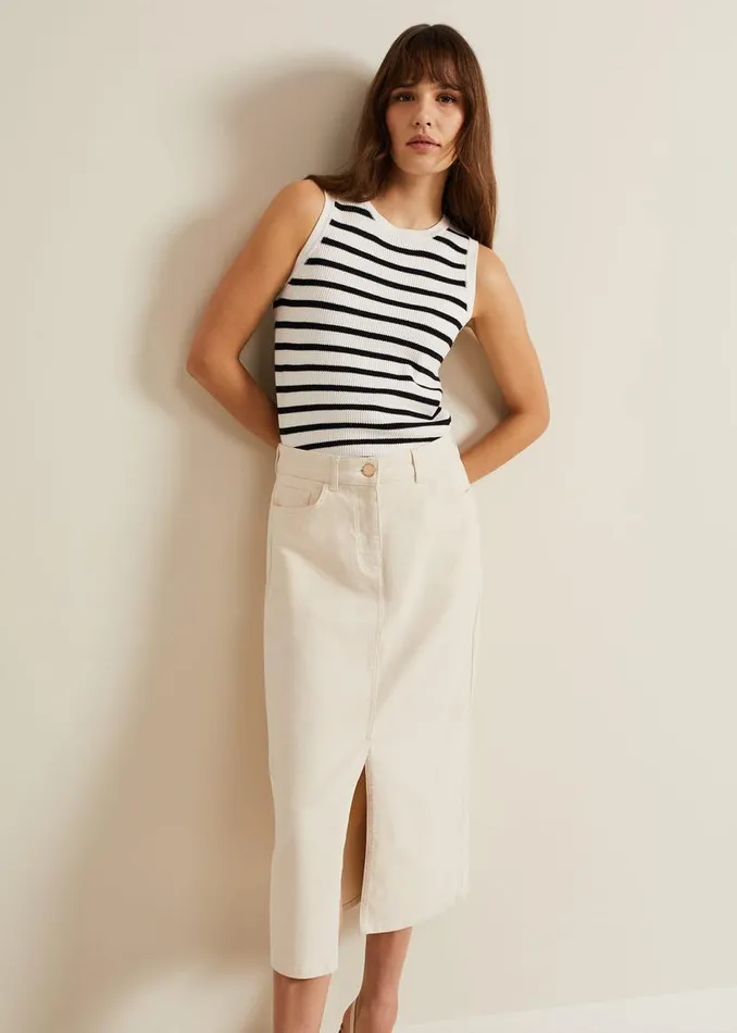 Phase Eight Skirts Amani Ecru Denim Midi Skirt Natural 8211 Women