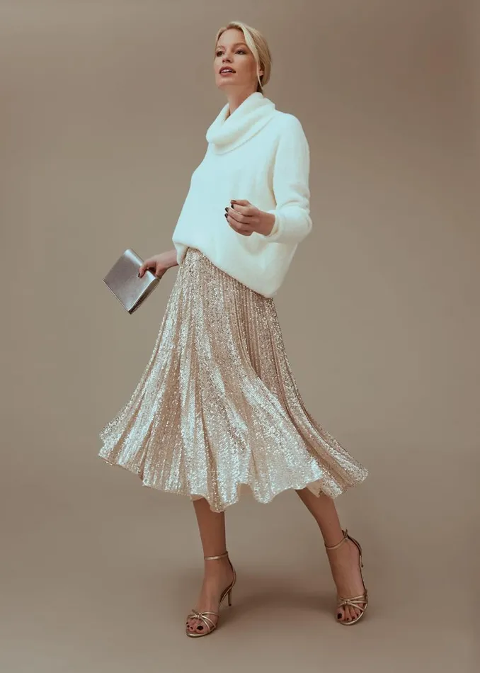 Phase Eight Skirts Celeste Sequin Pleat Skirt Silver 8211 Women