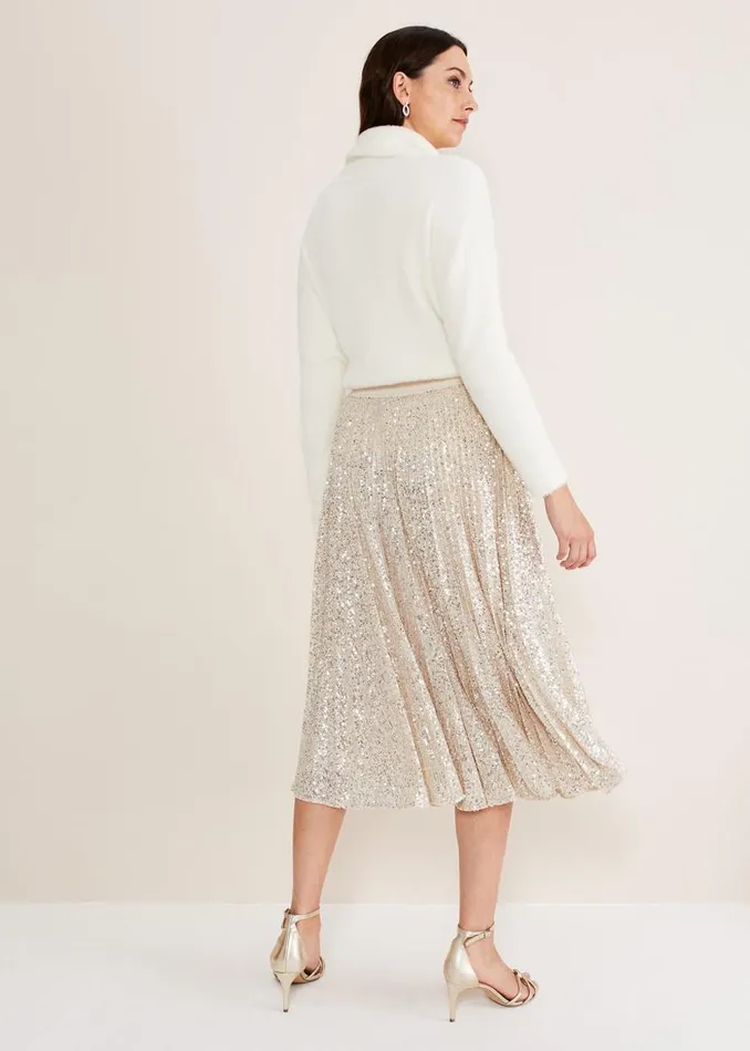 Phase Eight Skirts Celeste Sequin Pleat Skirt Silver 8211 Women