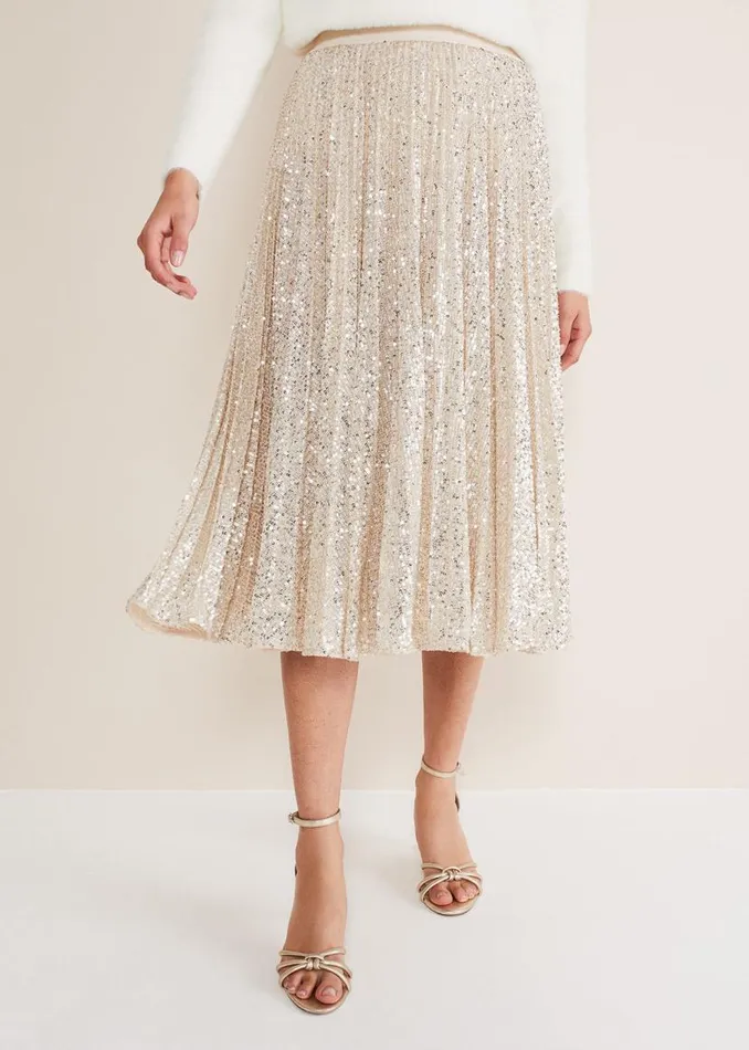 Phase Eight Skirts Celeste Sequin Pleat Skirt Silver 8211 Women