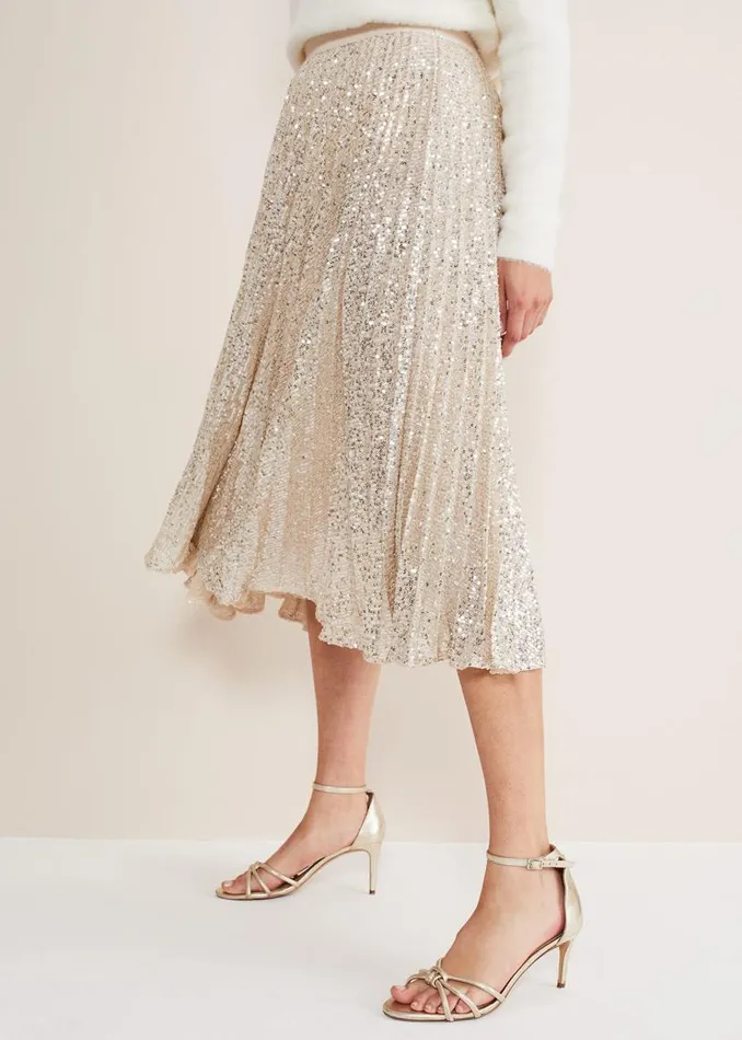 Phase Eight Skirts Celeste Sequin Pleat Skirt Silver 8211 Women