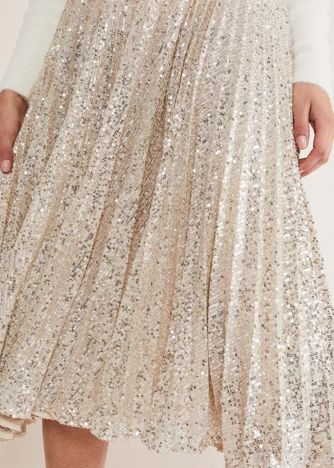 Phase Eight Skirts Celeste Sequin Pleat Skirt Silver 8211 Women