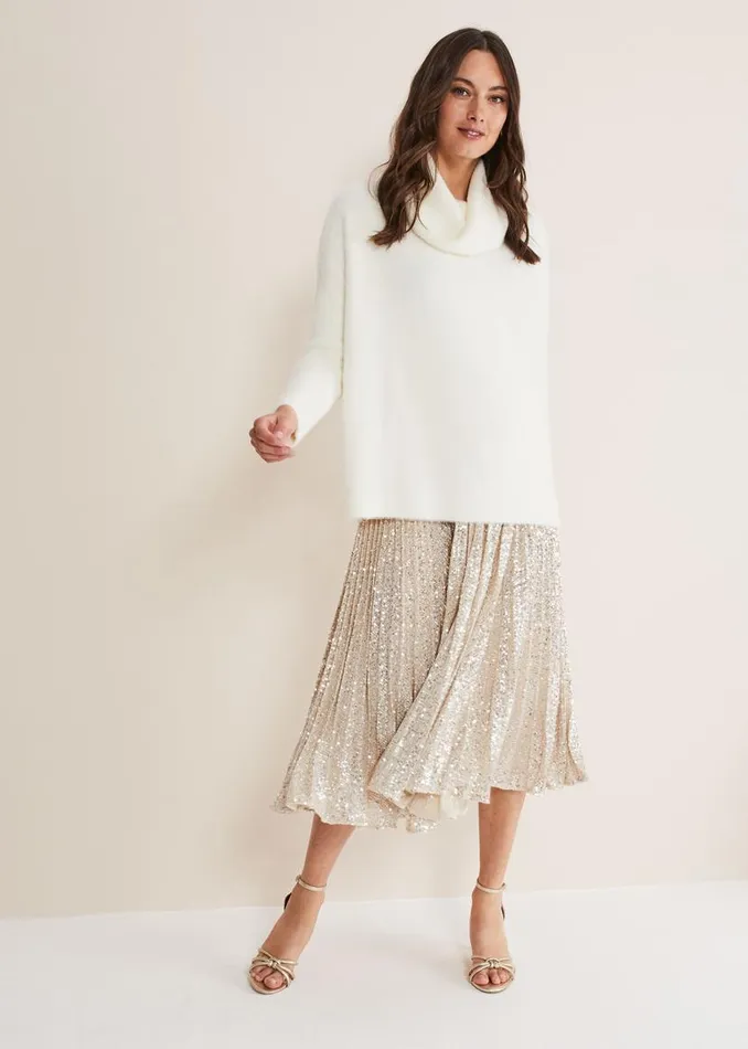 Phase Eight Skirts Celeste Sequin Pleat Skirt Silver 8211 Women
