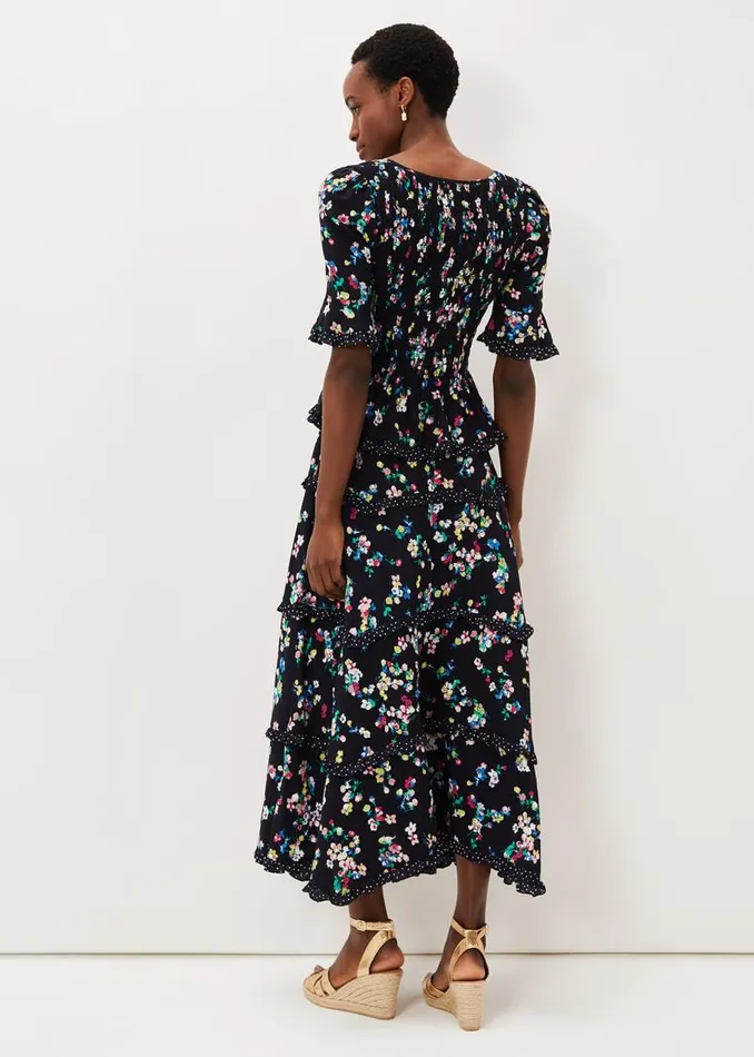 Phase Eight Skirts Hudson Floral Tiered CoOrd Skirt Blackivory 8211 Women