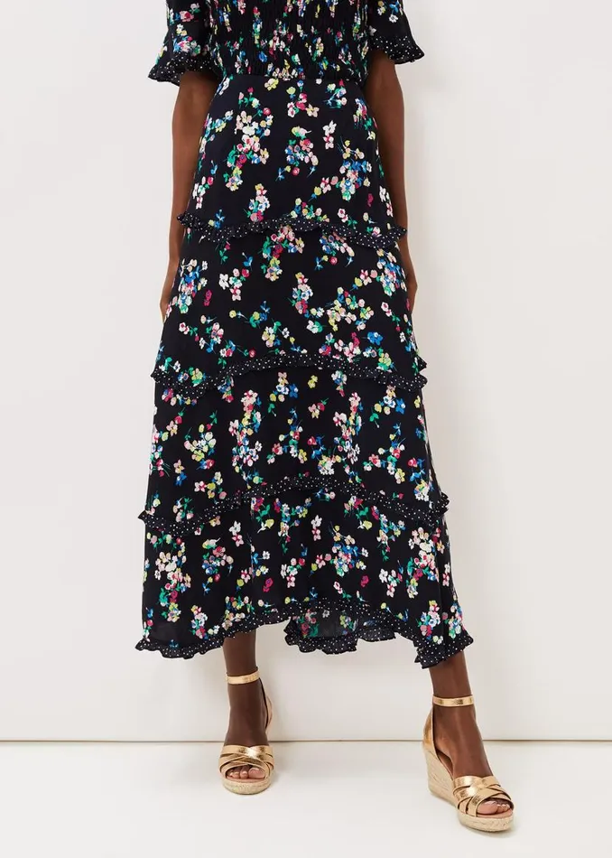 Phase Eight Skirts Hudson Floral Tiered CoOrd Skirt Blackivory 8211 Women