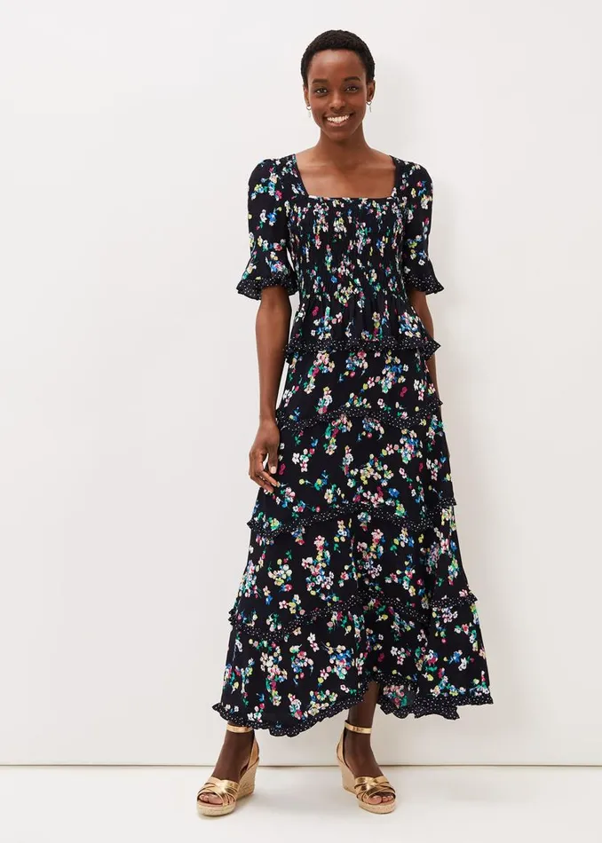Phase Eight Skirts Hudson Floral Tiered CoOrd Skirt Blackivory 8211 Women