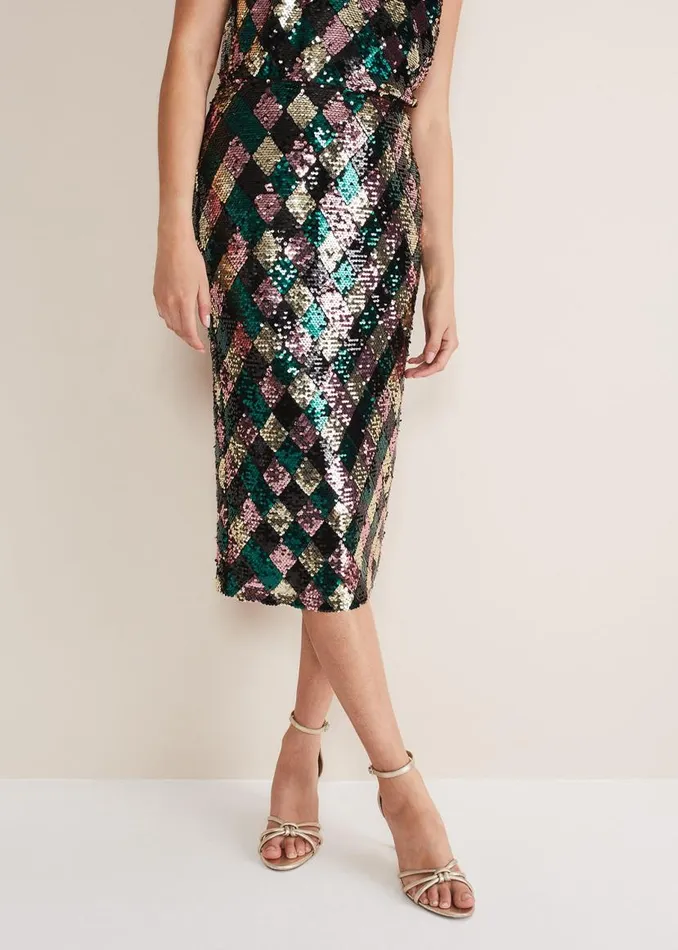 Phase Eight Skirts Mari Diamond Sequin Midi Skirt CoOrd Multicoloured 8211 Women Phase Eight Skirts Mari Diamond Sequin Midi Skirt CoOrd Multicoloured 8211 Women