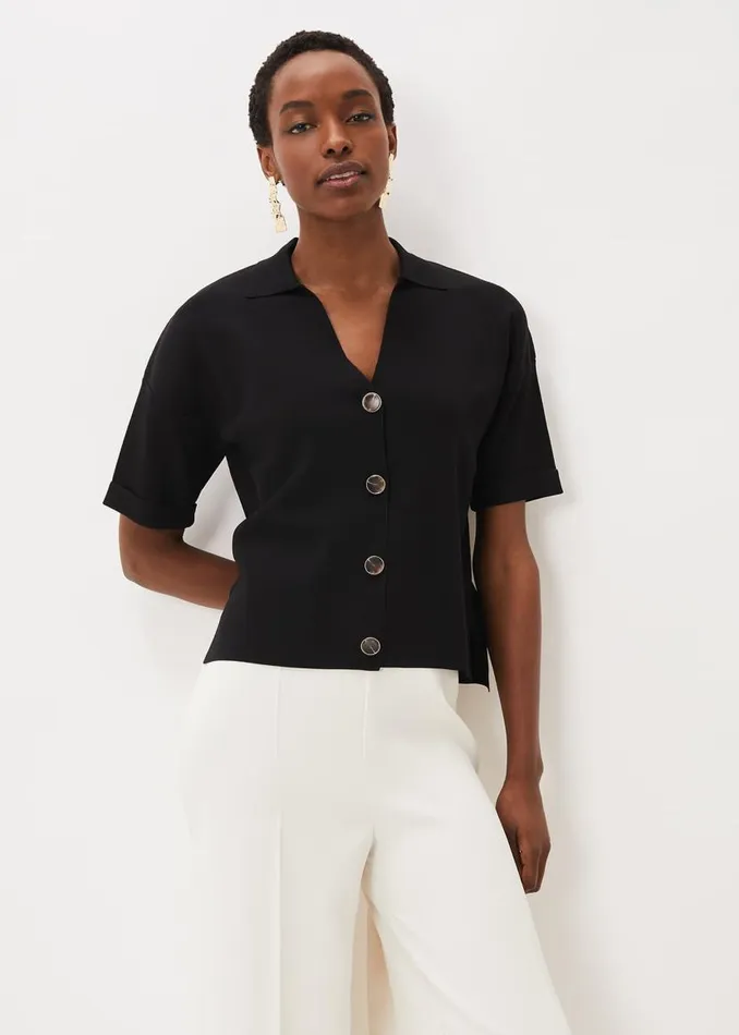 Phase Eight Tops and TShirts Mae Button Down Knit Black 8211 Women