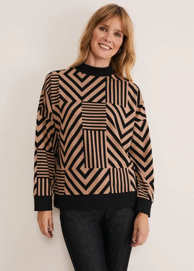 Phase Eight Tops and TShirts Renatta Patched Geo Jacquard Top Camelblack 8211 Women Phase Eight Tops and TShirts Renatta Patched Geo Jacquard Top Camelblack 8211 Women