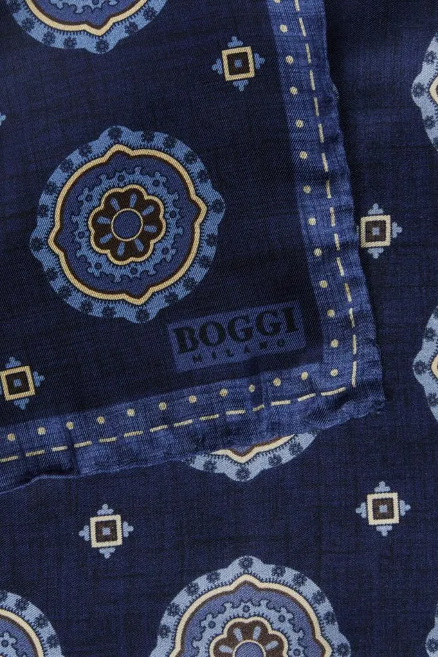 Pocket Squares Men Boggi Milano Silk Pocket Square With Medalions Motif Blue Pocket Squares Men Boggi Milano Silk Pocket Square With Medalions Motif Blue