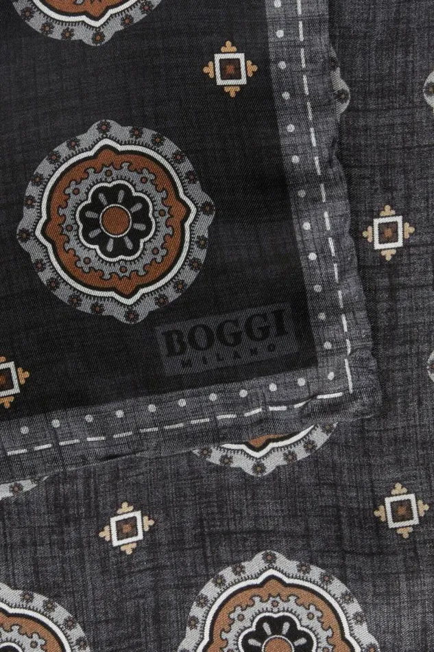 Pocket Squares Men Boggi Milano Silk Pocket Square With Medalions Motif Dark Grey Pocket Squares Men Boggi Milano Silk Pocket Square With Medalions Motif Dark Grey