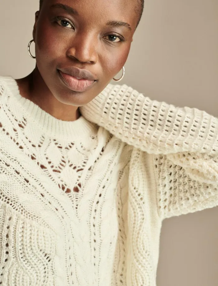 Pointelle Crew Neck Sweater Tofu Women Lucky Brand Sweaters and Sweatshirts