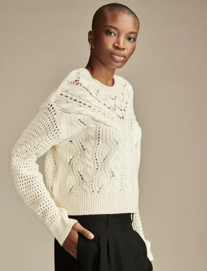 Pointelle Crew Neck Sweater Tofu Women Lucky Brand Sweaters and Sweatshirts