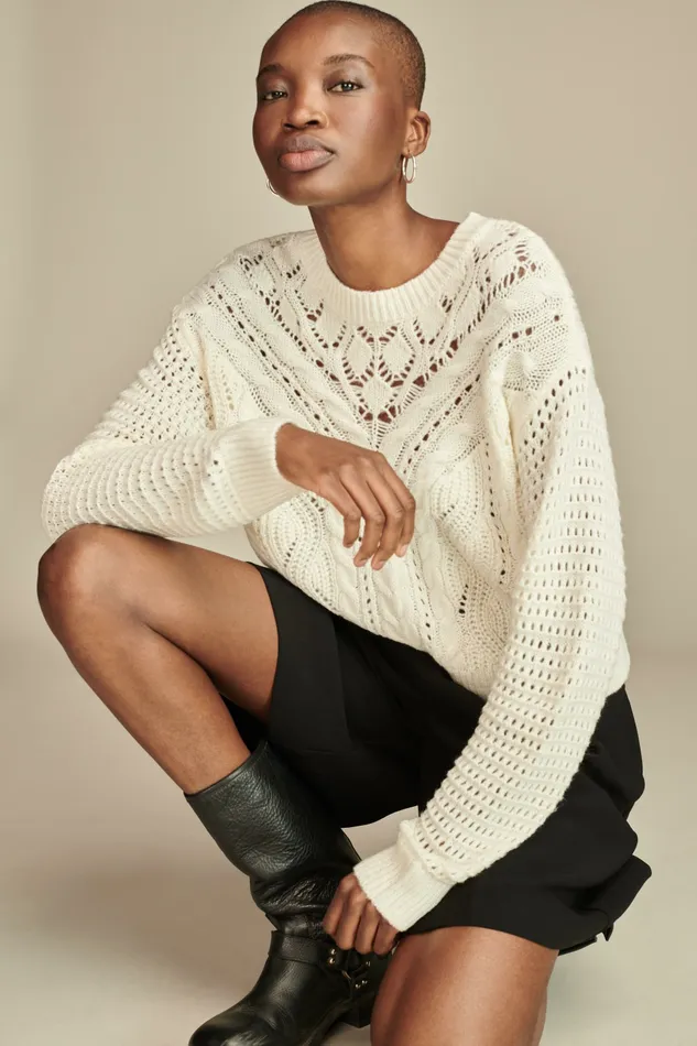 Pointelle Crew Neck Sweater Tofu Women Lucky Brand Sweaters and Sweatshirts