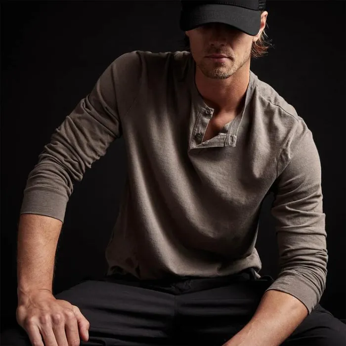 PolosNovelty Tops Men James Perse Soft Slub Jersey Long Sleeve Henley River Rock