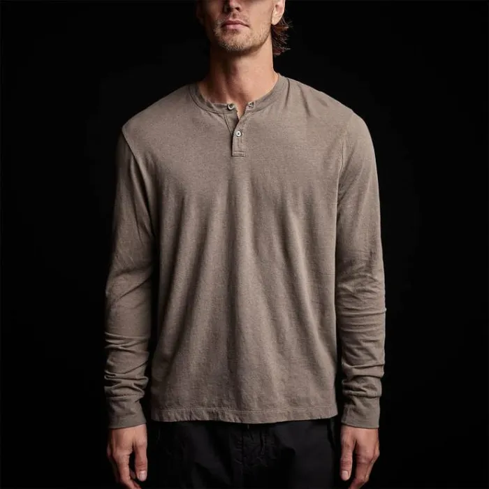 PolosNovelty Tops Men James Perse Soft Slub Jersey Long Sleeve Henley River Rock