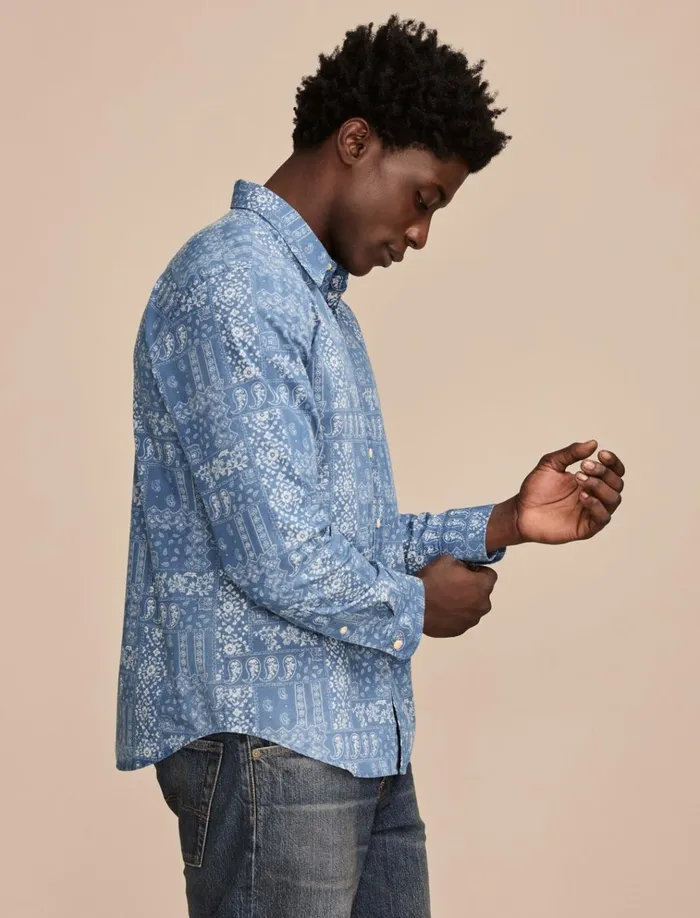 Printed Paisley 1 Pocket Long Sleeve Shirt Blue Multi Men Lucky Brand ButtonDowns