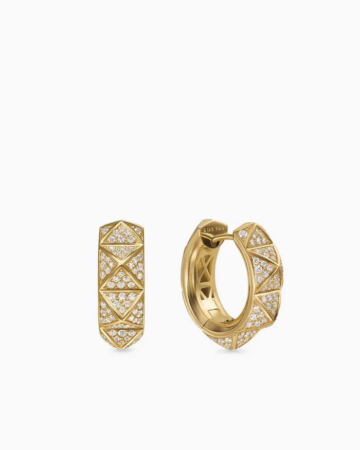 Pyramid Hoop Earrings In 18K Yellow Gold With Diamonds 187mm Women David Yurman Hoop Pyramid Hoop Earrings In 18K Yellow Gold With Diamonds 187mm Women David Yurman Hoop