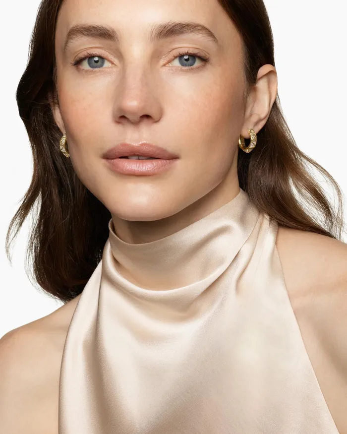 Pyramid Hoop Earrings In 18K Yellow Gold With Diamonds 187mm Women David Yurman Hoop Pyramid Hoop Earrings In 18K Yellow Gold With Diamonds 187mm Women David Yurman Hoop