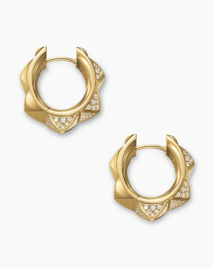 Pyramid Hoop Earrings In 18K Yellow Gold With Diamonds 187mm Women David Yurman Hoop Pyramid Hoop Earrings In 18K Yellow Gold With Diamonds 187mm Women David Yurman Hoop