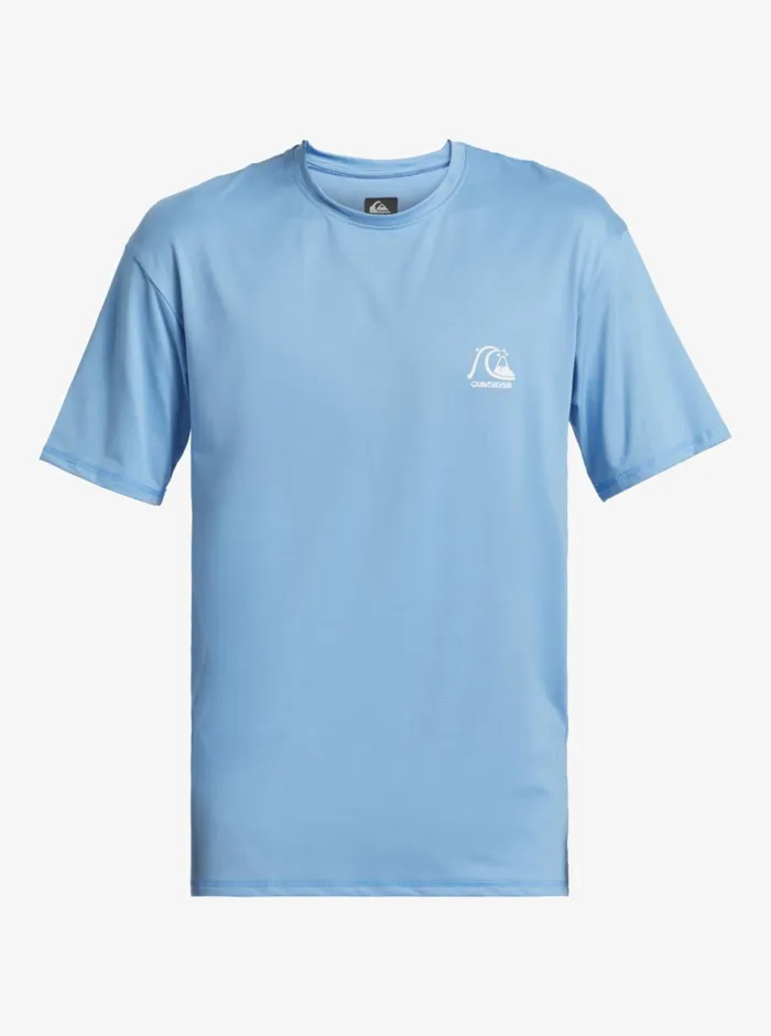 Quiksilver Heritage Heather Short Sleeve UPF 50 Surf TShirt Azure Blue Mens Rashguards Quiksilver Heritage Heather Short Sleeve UPF 50 Surf TShirt Azure Blue Mens Rashguards