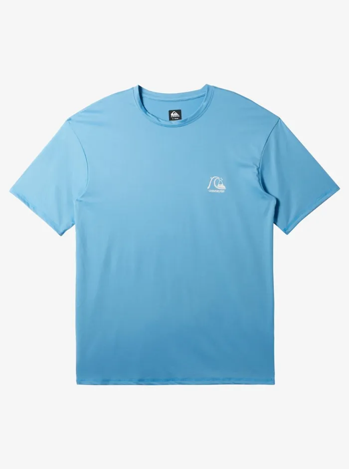Quiksilver Heritage Heather Short Sleeve UPF 50 Surf TShirt Azure Blue Mens Rashguards Quiksilver Heritage Heather Short Sleeve UPF 50 Surf TShirt Azure Blue Mens Rashguards