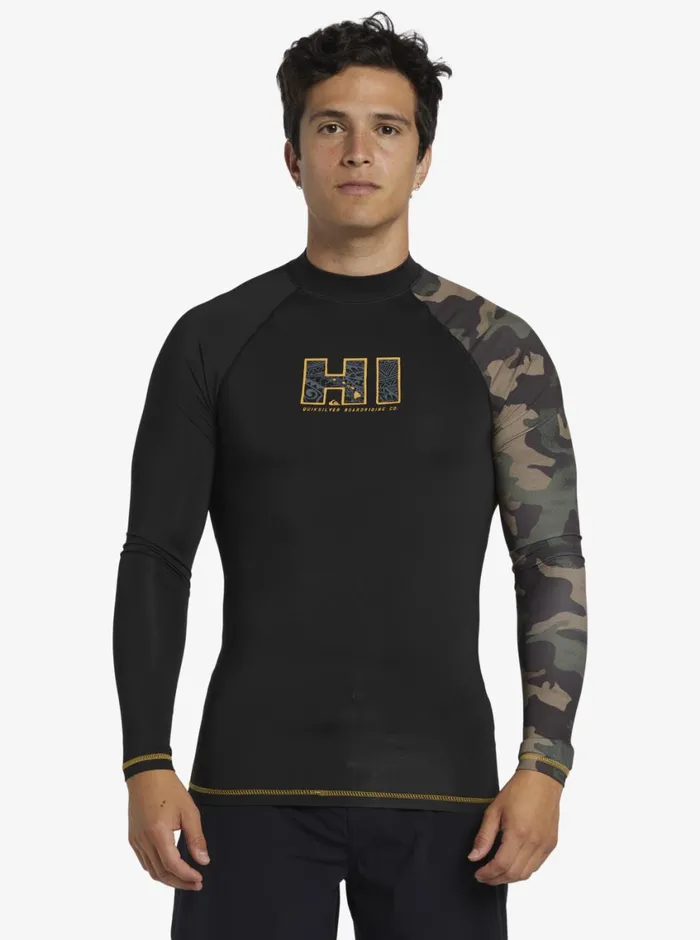 Quiksilver Hi Island Rush Long Sleeve UPF 50 Rashguard Black Mens Rashguards Quiksilver Hi Island Rush Long Sleeve UPF 50 Rashguard Black Mens Rashguards