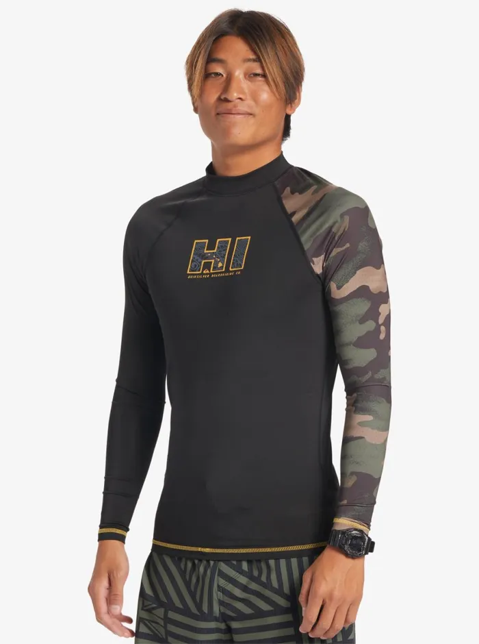 Quiksilver Hi Island Rush Long Sleeve UPF 50 Rashguard Black Mens Rashguards Quiksilver Hi Island Rush Long Sleeve UPF 50 Rashguard Black Mens Rashguards