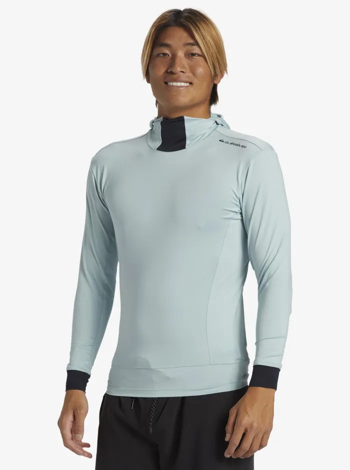 Quiksilver Highline UPF50 Hood Long Sleeve Surf Tee Cloud Blue Mens Rashguards Quiksilver Highline UPF50 Hood Long Sleeve Surf Tee Cloud Blue Mens Rashguards