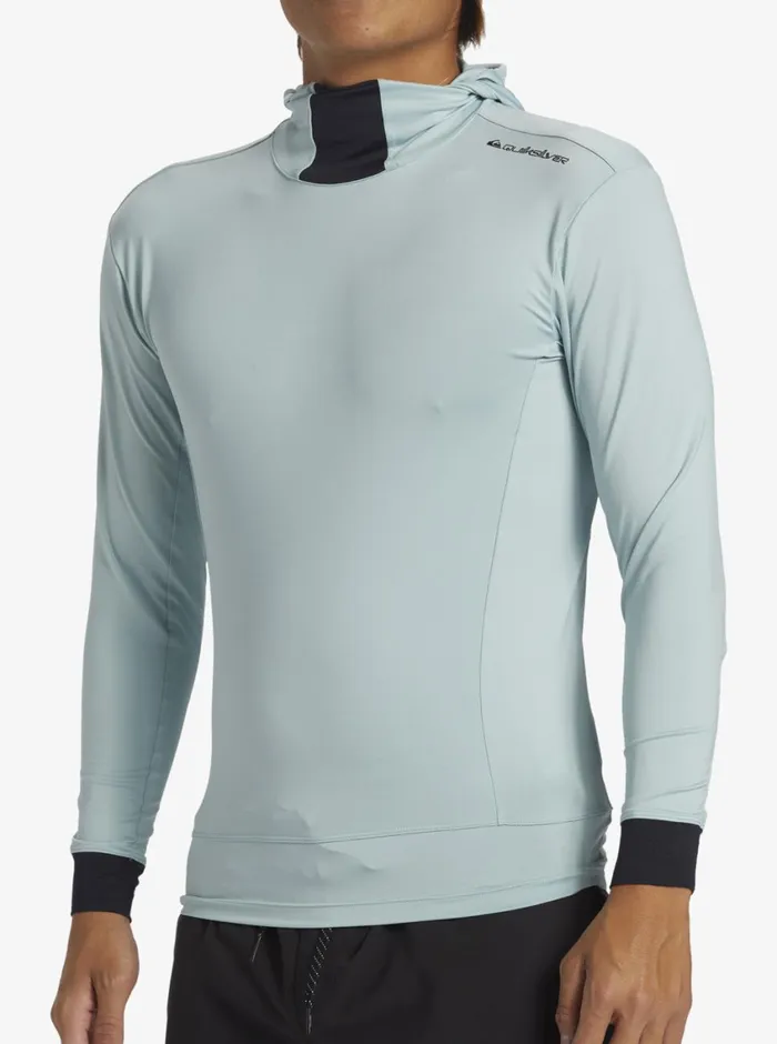 Quiksilver Highline UPF50 Hood Long Sleeve Surf Tee Cloud Blue Mens Rashguards Quiksilver Highline UPF50 Hood Long Sleeve Surf Tee Cloud Blue Mens Rashguards