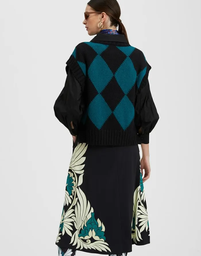 Ready To Wear Knitwear La Double J Argyle Gilet Black Green Ready To Wear Knitwear La Double J Argyle Gilet Black Green