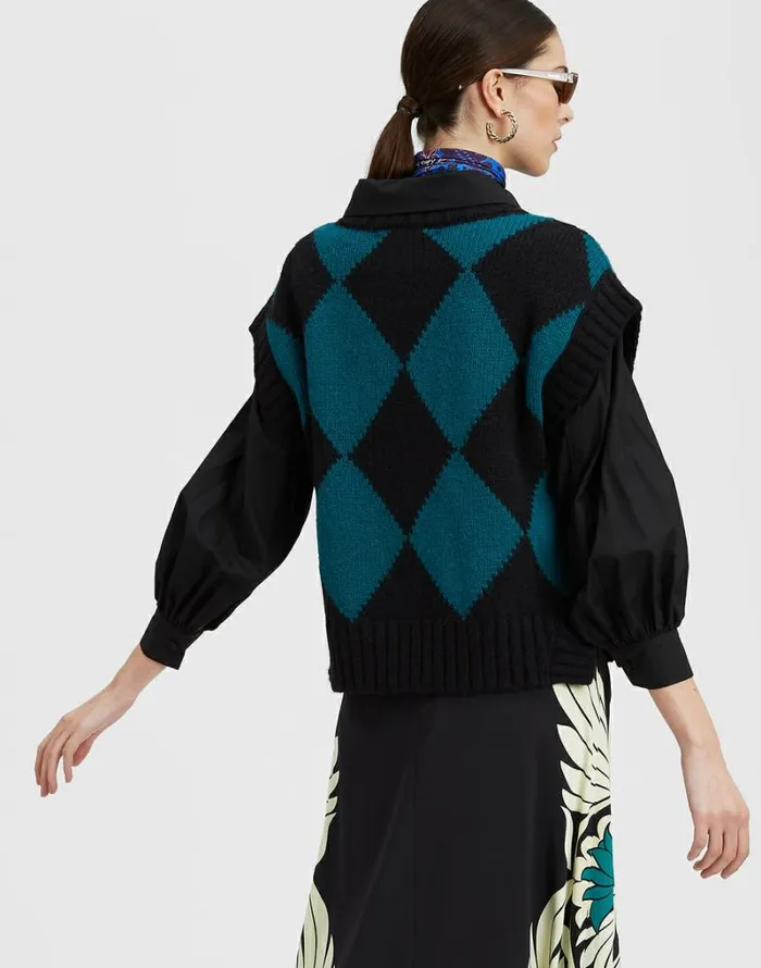 Ready To Wear Knitwear La Double J Argyle Gilet Black Green Ready To Wear Knitwear La Double J Argyle Gilet Black Green