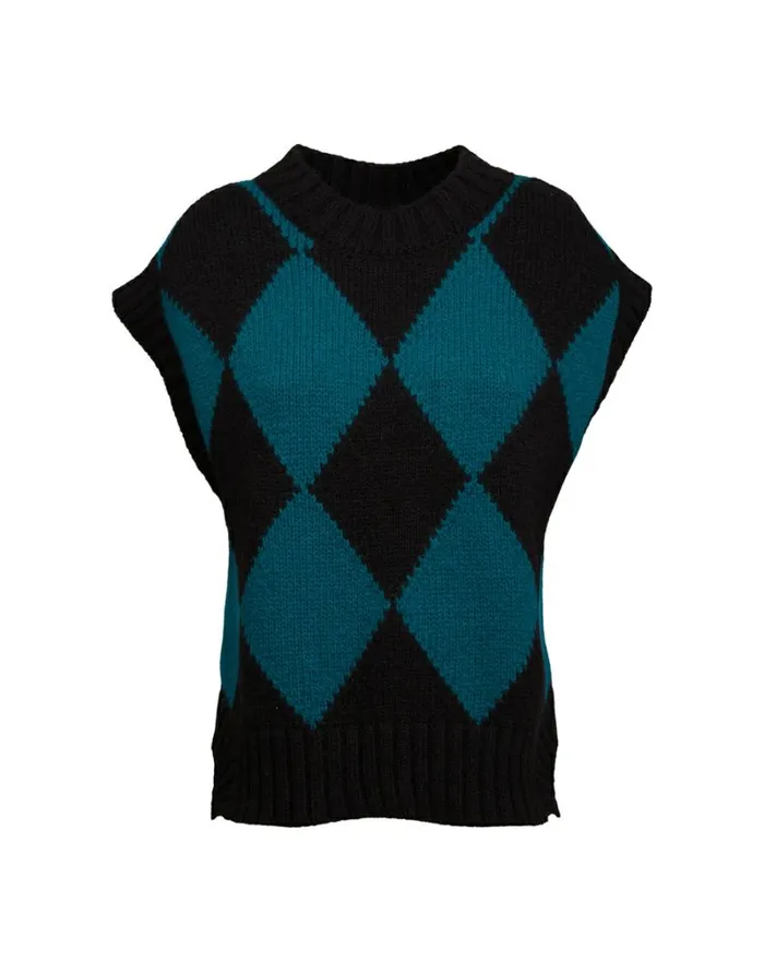 Ready To Wear Knitwear La Double J Argyle Gilet Black Green Ready To Wear Knitwear La Double J Argyle Gilet Black Green