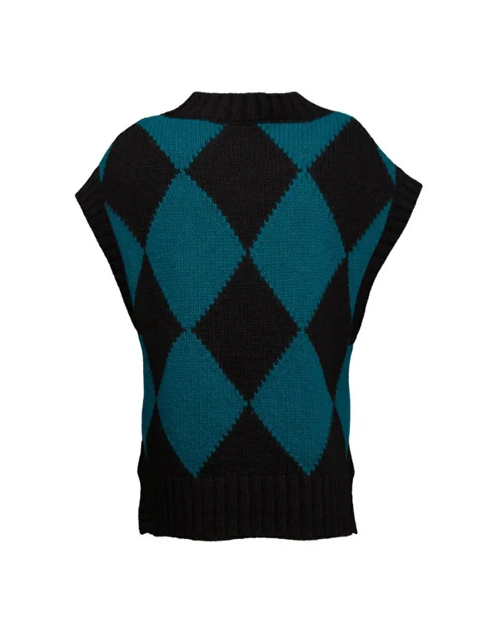 Ready To Wear Knitwear La Double J Argyle Gilet Black Green Ready To Wear Knitwear La Double J Argyle Gilet Black Green