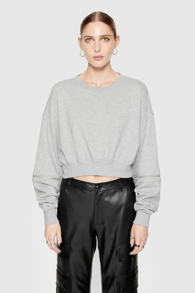 Rebecca Minkoff Tops Annie Zip Sleeve Sweatshirt Heather Grey 8211 Clothing
