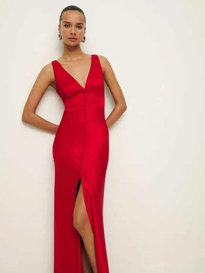 Reformation Dresses Elaina Satin Dress Lipstick 8211 Women