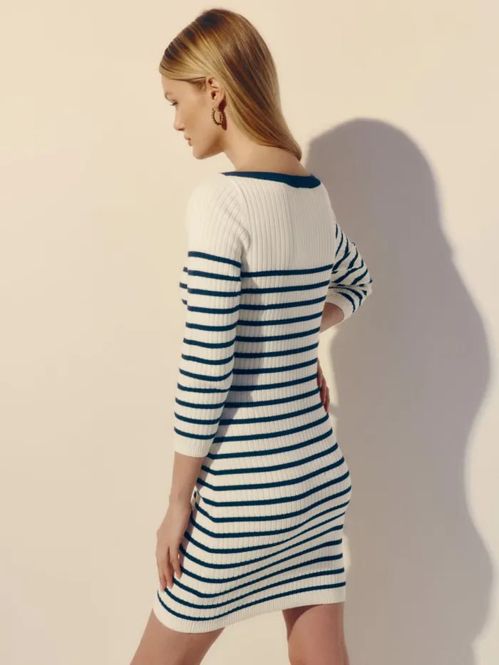 Reformation Dresses Ines Ribbed Sweater Dress Gossamer With Navy Stripe 8211 Women Reformation Dresses Ines Ribbed Sweater Dress Gossamer With Navy Stripe 8211 Women