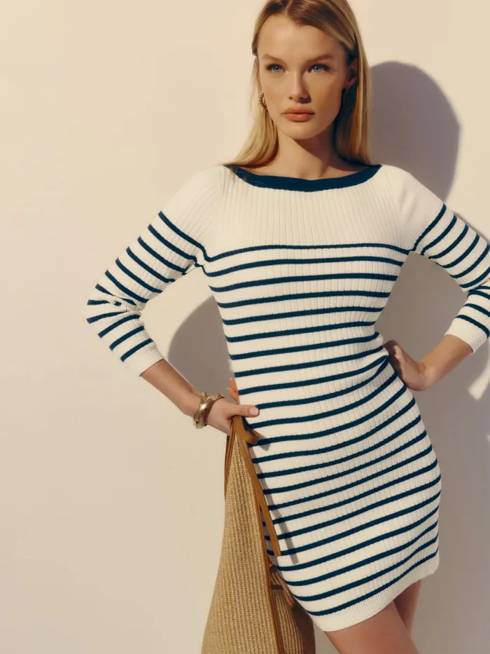 Reformation Dresses Ines Ribbed Sweater Dress Gossamer With Navy Stripe 8211 Women Reformation Dresses Ines Ribbed Sweater Dress Gossamer With Navy Stripe 8211 Women
