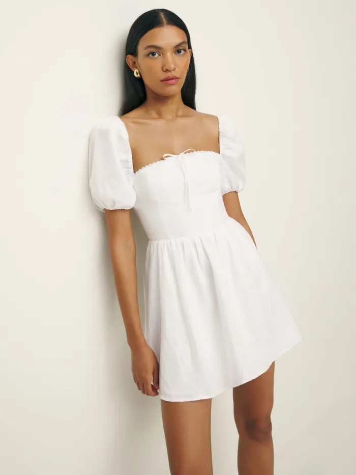 Reformation Dresses Petites Malvina Linen Dress White 8211 Women