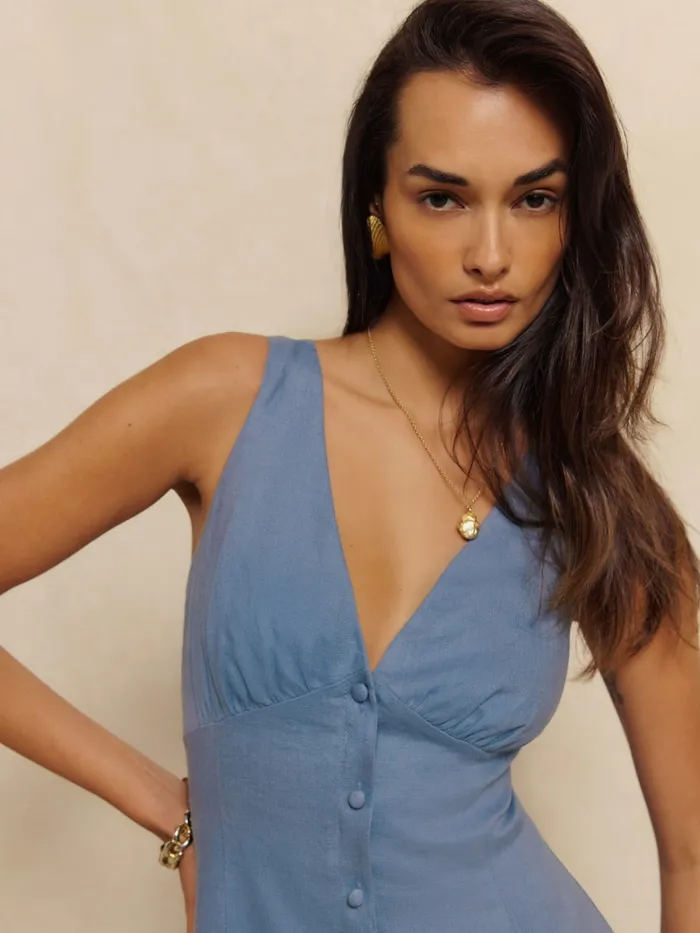 Reformation Dresses Petites Sebastien Linen Dress Cornflower 8211 Women Reformation Dresses Petites Sebastien Linen Dress Cornflower 8211 Women