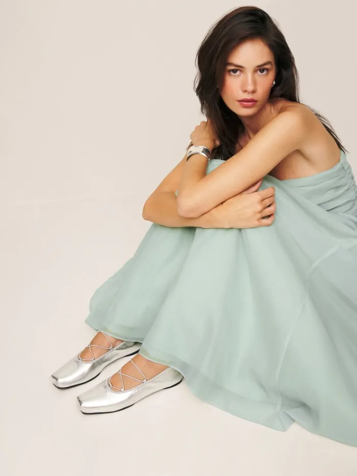Reformation Flats Barbara Ballet Flat Silver 8211 Women