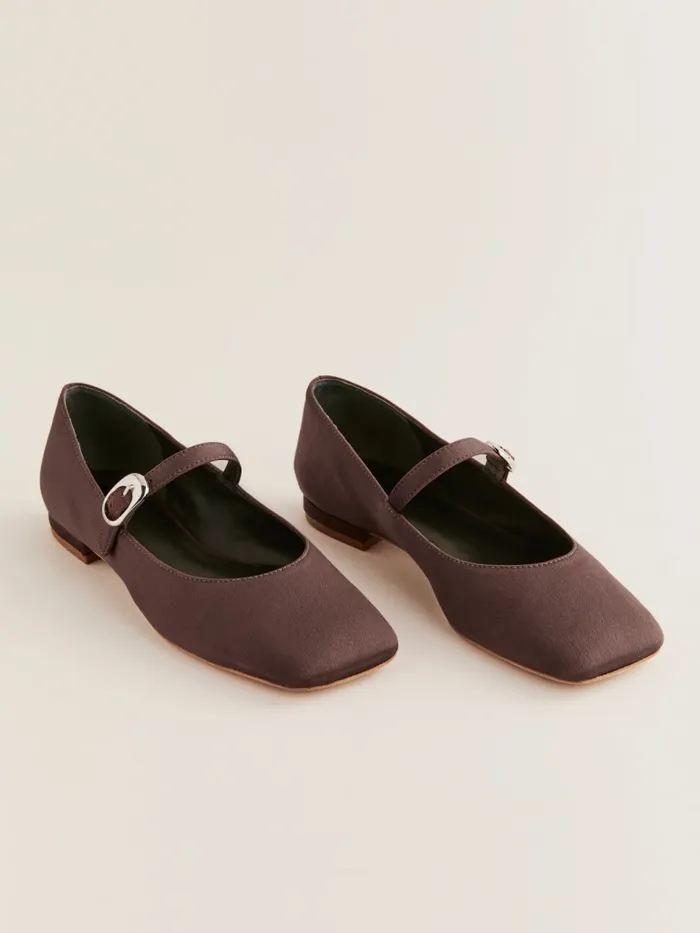 Reformation Flats Melissa Mary Jane Flat Espresso Satin 8211 Women Reformation Flats Melissa Mary Jane Flat Espresso Satin 8211 Women