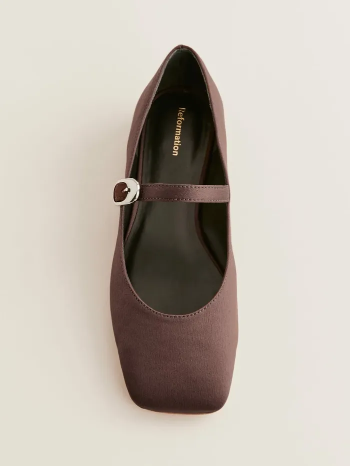 Reformation Flats Melissa Mary Jane Flat Espresso Satin 8211 Women Reformation Flats Melissa Mary Jane Flat Espresso Satin 8211 Women