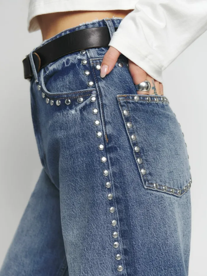 Reformation Jeans Cary High Rise Slouchy Wide Leg Jeans Chesapeake Studded 8211 Women Reformation Jeans Cary High Rise Slouchy Wide Leg Jeans Chesapeake Studded 8211 Women