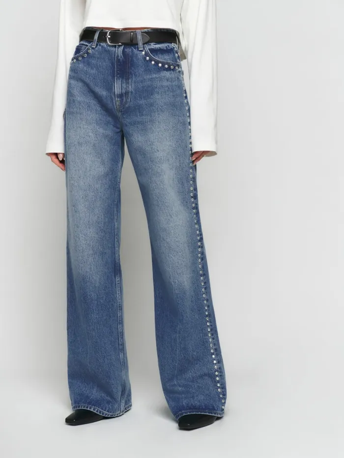 Reformation Jeans Cary High Rise Slouchy Wide Leg Jeans Chesapeake Studded 8211 Women Reformation Jeans Cary High Rise Slouchy Wide Leg Jeans Chesapeake Studded 8211 Women