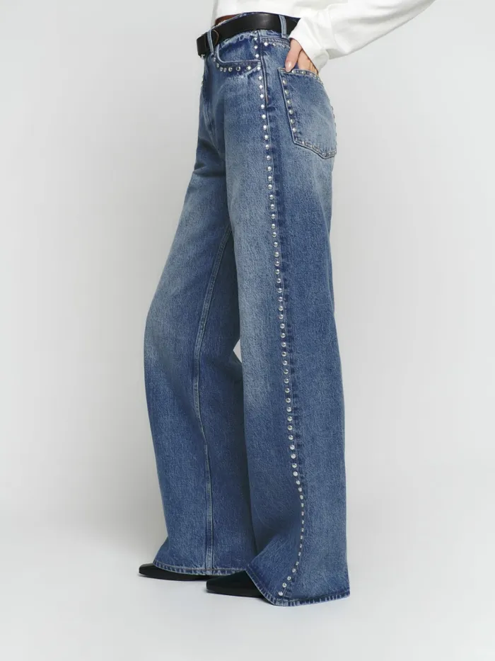 Reformation Jeans Cary High Rise Slouchy Wide Leg Jeans Chesapeake Studded 8211 Women Reformation Jeans Cary High Rise Slouchy Wide Leg Jeans Chesapeake Studded 8211 Women