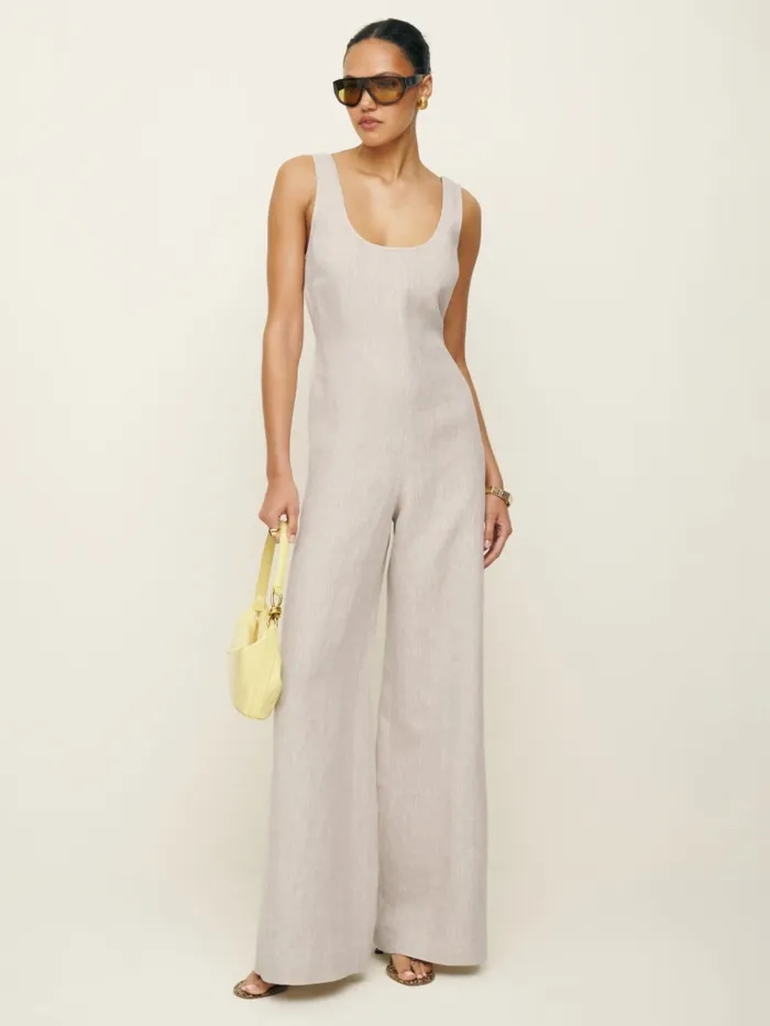 Reformation Jumpsuits Nell Linen Jumpsuit Oatmeal 8211 Women