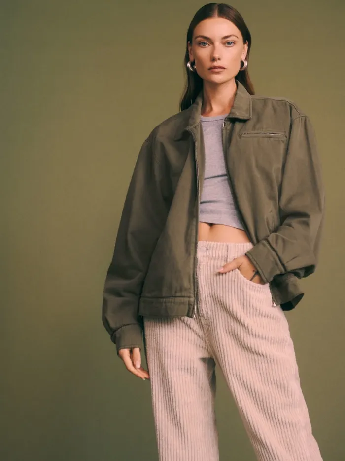 Reformation Outerwear Marco Bomber Jacket Dark Olive 8211 Women