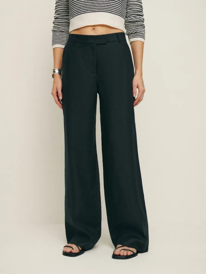 Reformation Pants Carter Linen Mid Rise Pant Black 8211 Women
