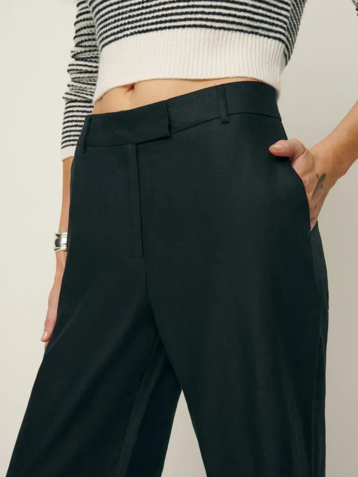 Reformation Pants Carter Linen Mid Rise Pant Black 8211 Women